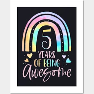 Kids 5 Years Of Being Awesome Rainbow Tie Dye 5Th Birthday Posters and Art